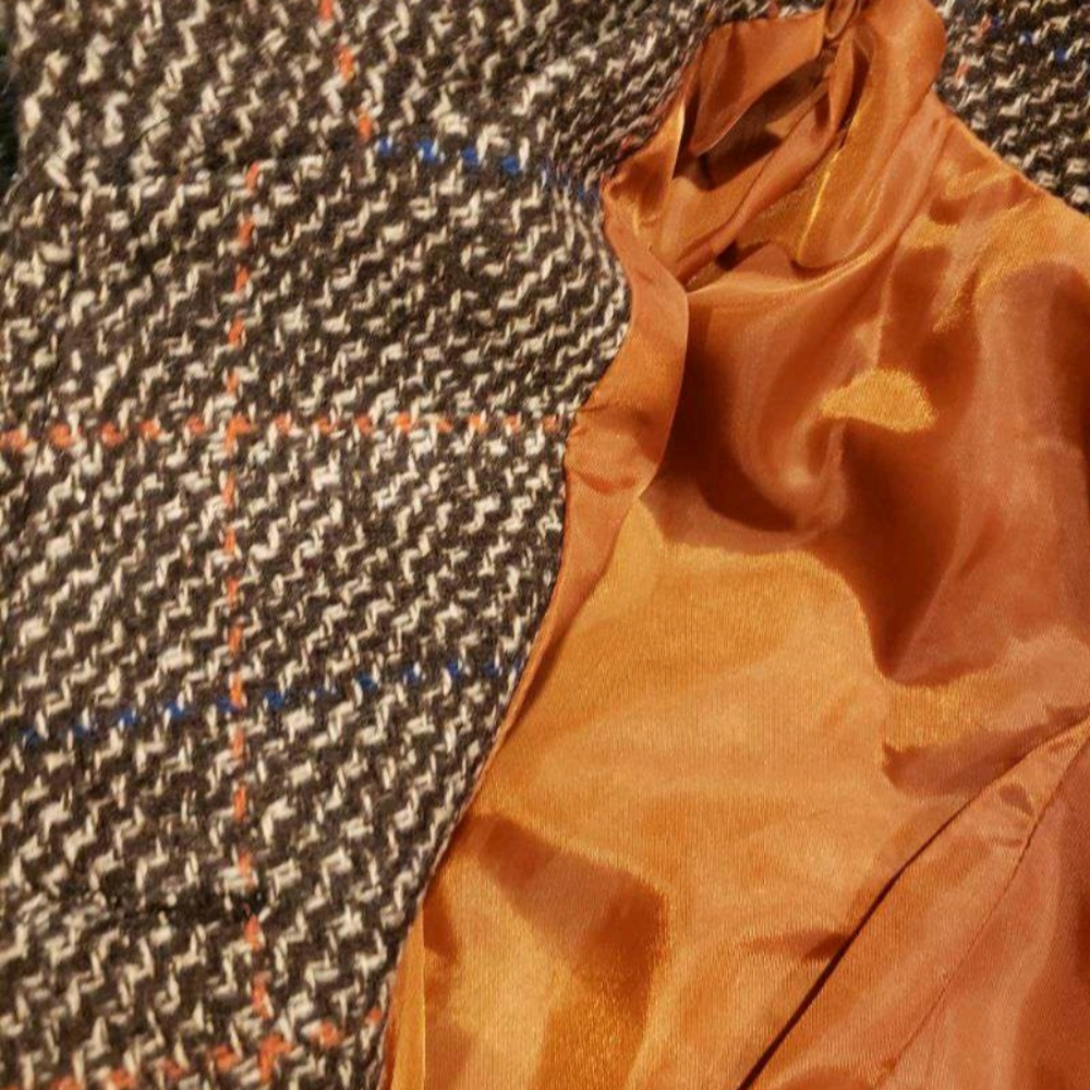 Tweed plaid brown casual trench coat jacket - Picture 10 of 10